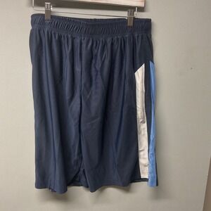 Athletic Shorts Navy Blue Size L Polyester Elastic Waist Side Stripe Gym